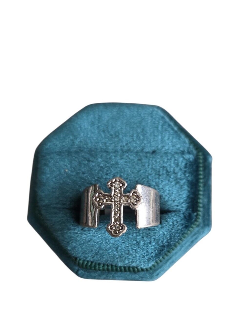 Vintage 6 Silver Toned Crystal Cross Statement Ring